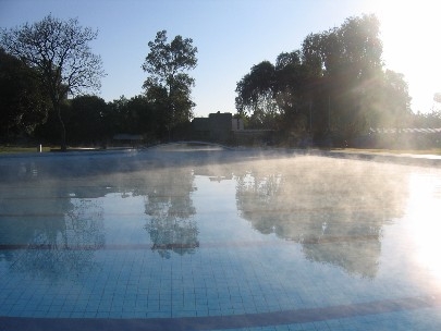 Foggy pool at 7:30 a.m.