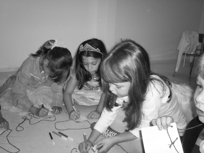 kids at school making name tags